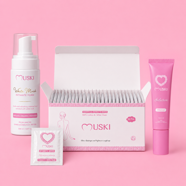 Muski Signature Set Seduction met witte musk, wasmousse en reisdoekjes