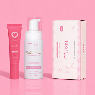  Muski Signature Set met Romantic Intieme Musk (Aardbei), White Musk Intieme Wasmousse 200ml en Intieme Doekjes 30 stuks – alcoholvrij en dermatologisch getest