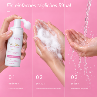 Ein einfaches tägliches Ritual in drei Schritten: drücken, aufschäumen und abspülen