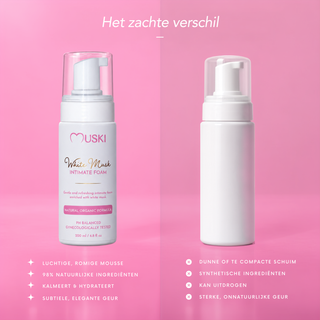 Muski wasmousse tegenover gewone zeep: luchtige mousse en 98% natuurlijke ingrediënten