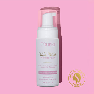 Luxe intieme wasmousse met witte muskus geur, 200ml, Muski.nl